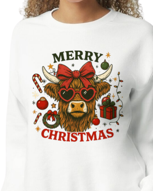 Highland Cow Merry Christmas Sweatshirt